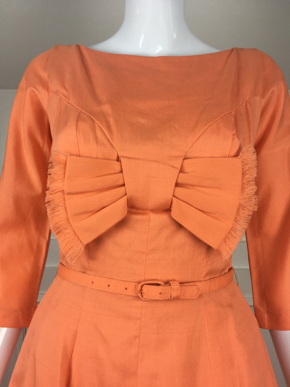 1950s Carol Craig Exclusive Orange Swing New Look Fit and Flare Dress with Sexy Scoop Back - Size US Small