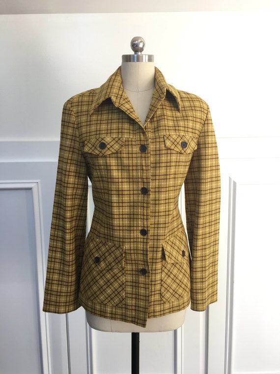 Benneton Italian Made 1970s Plaid Wool Blend Utility Jacket Pristine! Size FR 42  (10533CL)