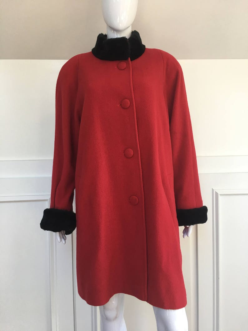 Albert Nipon Red Wool 1980s Swing Coat with Black Standing | Etsy