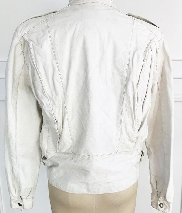 Chess King White Leather 1980s Moto Jacket with Zip-out Faux Fur Lining ...