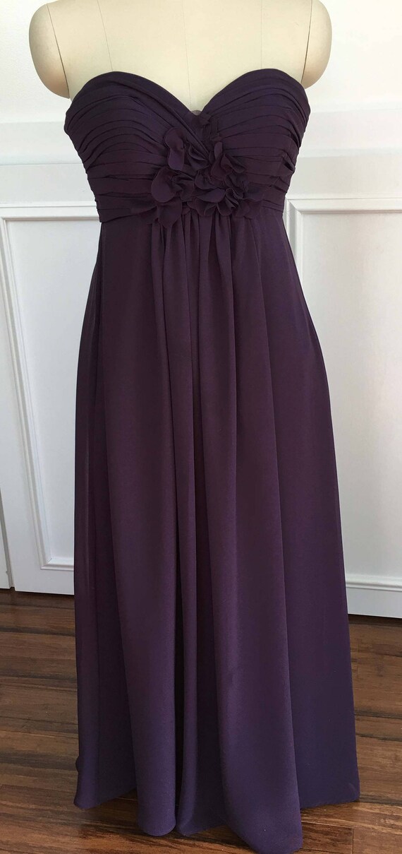 Chic 1990s Aubergine Bill Levkoff Strapless Empire Waist Goddess Prom Formal Evening Gown - US Size 0