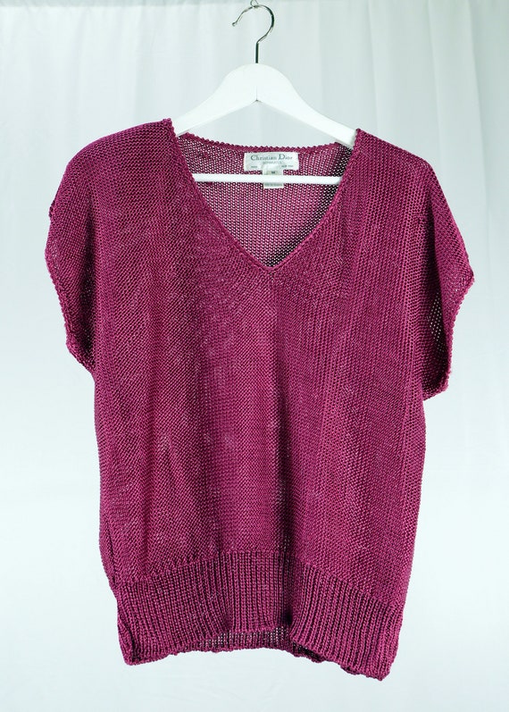 1980s Magenta Slouchy Short Sleeved Christian Dior Separates Sweater  - Size Medium (Oversized)