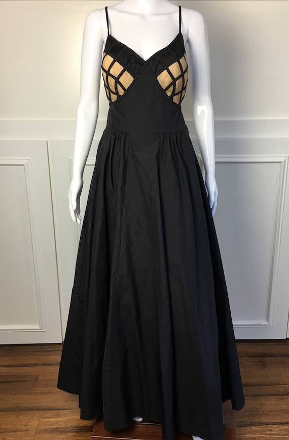 Black Backless Custom Made 1940s Taffeta Ballgown 