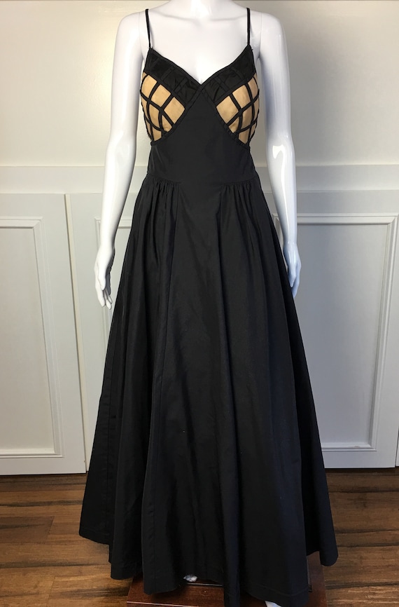 Black Backless Custom Made 1940s Taffeta Ballgown with Spaghetti Straps Extraordinary!  (SKU 10613CL)