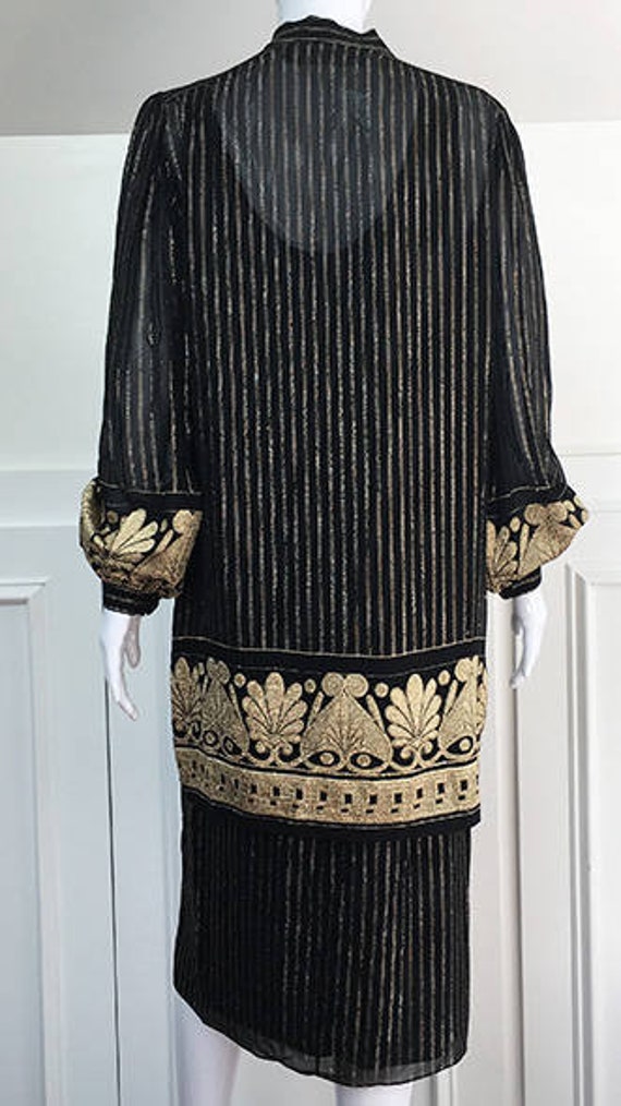 Mollie Parnis Studio Black and Gold Vintage Art Nouveau Style 1979 - 1984 Cocktail Dress Size 12 Fits PLUS size!