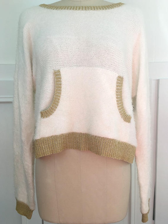 Juicy Couture for Kohl’s Soft Fuzzy Ivory and Gold Sweater Size Medium (SKU 10478CL)