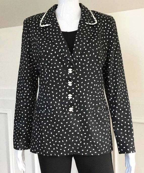 Louis Féraud Black & White 1990s Cotton Jacket / Blazer--Sz 10 (SKU 10140CL)