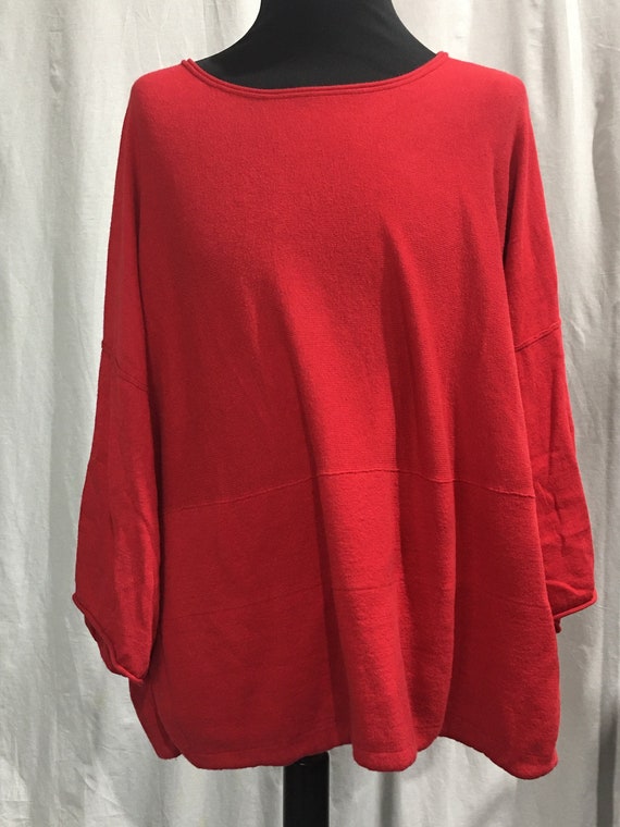 Luxe J Jill / Pure Jill Bright Red Cashmere and Cotton Blend Sweater with Pockets PlUS Size 3X - 4X