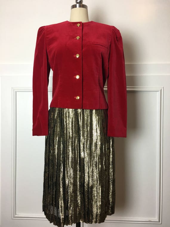 Louis Feraud Gold and Velvet 1980s / 1990s Skirt Suit LIKE NEW! Size 6  (SKU 10424CL)
