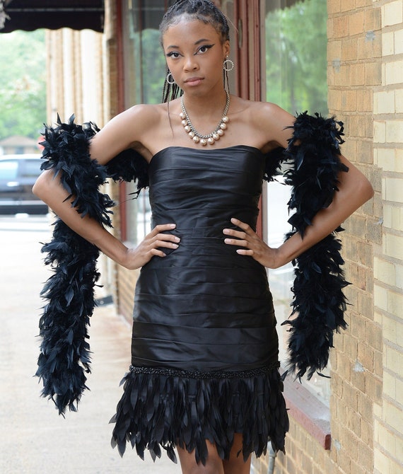 Black Strapless Silk Fringed Cocktail Homecoming Wedding Guest Formal Cocktail Dress - US Size Small