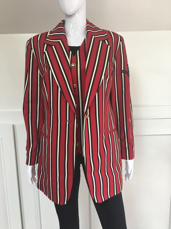 red and black striped blazer