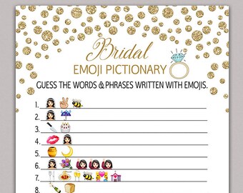 Bridal Shower Game pictionary, Bridal Pictionary, EMOJI PICTIONARY bridal shower game, DIY Gold Wedding Shower games, Bachelorette party B34