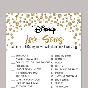 Disney Love Song Game . Printable Instant Download . Gold | Etsy