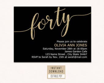 40th birthday invite etsy