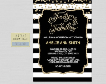 forty and fabulous invitation 40th birthday invitations for etsy