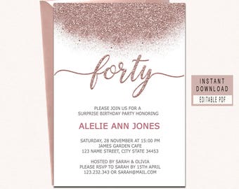 40th birthday invite etsy bday invite