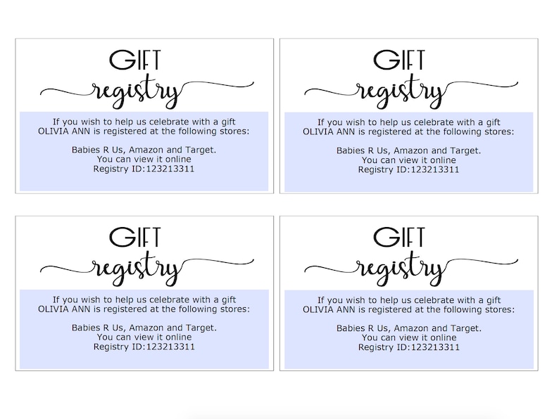 Gift Registry Insert Baby Shower Instant Download Gift Etsy
