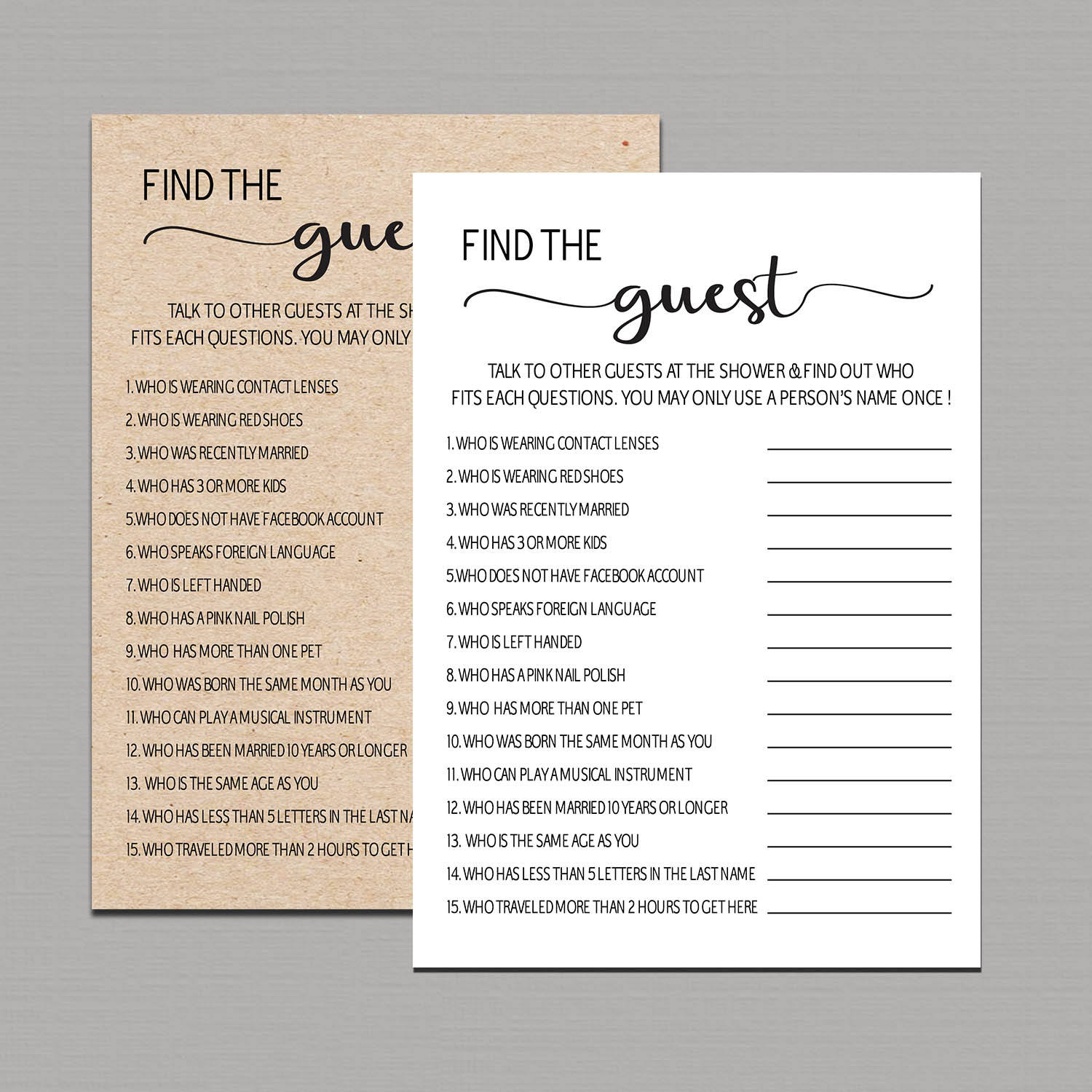 Find the guest game bridal shower find the guest game baby Etsy
