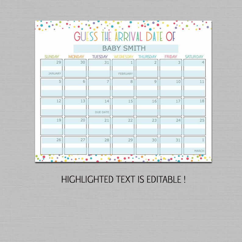 Guess baby birthday calendar guess the due date game | Etsy