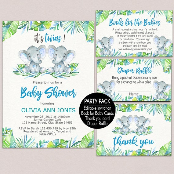 Elephant Baby Shower Twins Twins Baby Shower Invitation Etsy