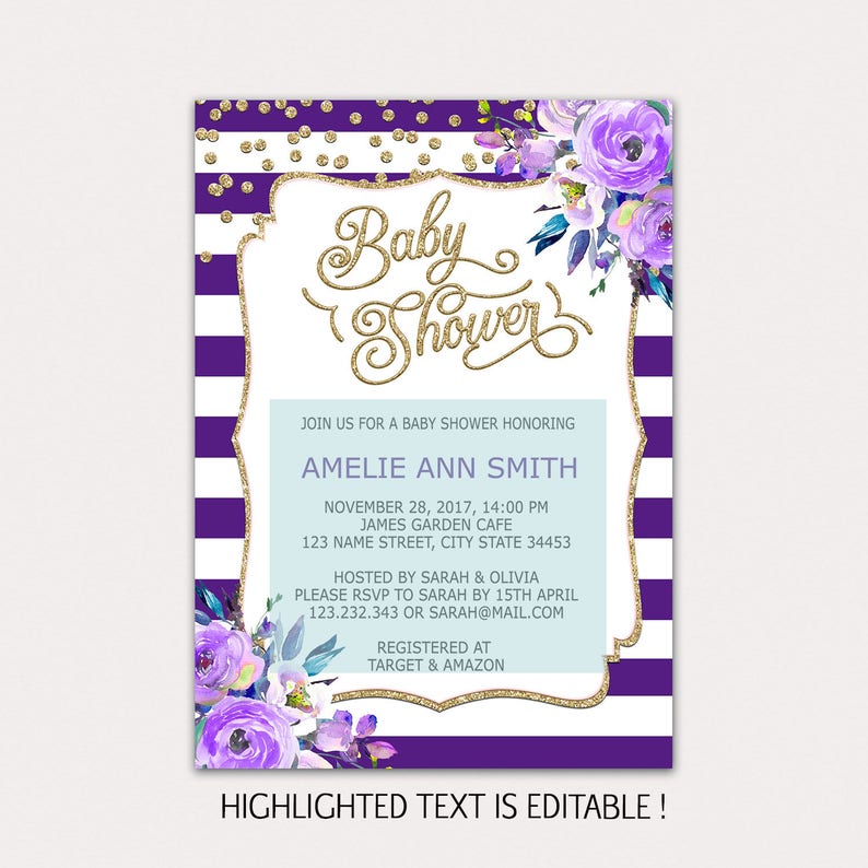 Purple Baby Shower invitation instant download baby shower Etsy