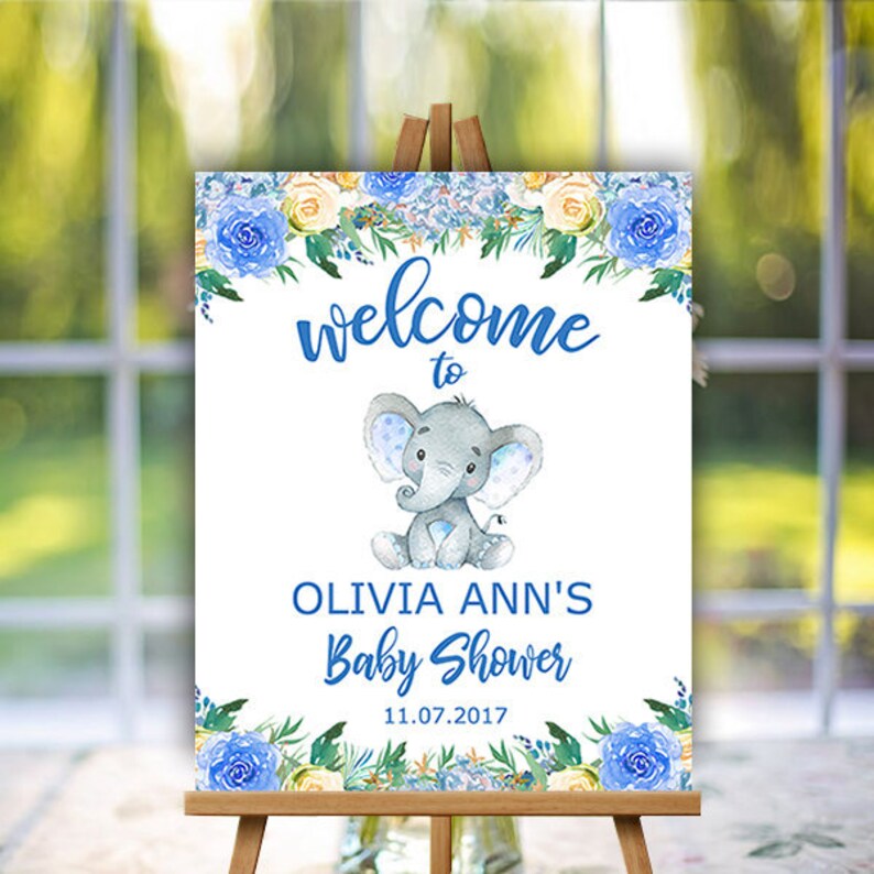 Elephant Baby Shower Sign Blue Elephant Baby Shower Etsy