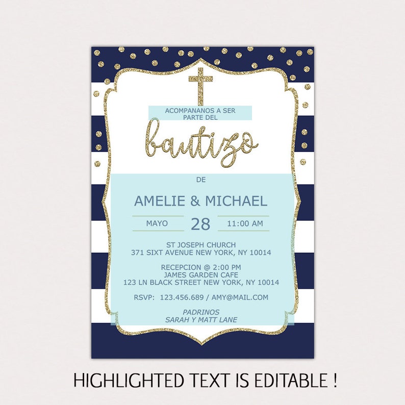 Baptism Invitation Boy in Spanish Bautizo Invitations Etsy