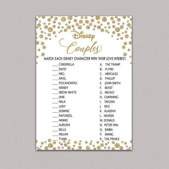 Disney Couples Bridal Shower Game Disney Couples Games | Etsy