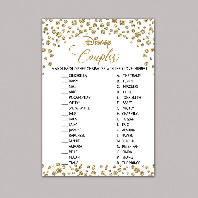 Disney Couples Bridal Shower Game Disney Couples Games Etsy
