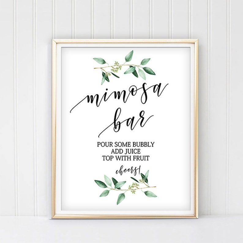 MIMOSA BAR SIGN printable Greenery bridal shower mimosa bar. 