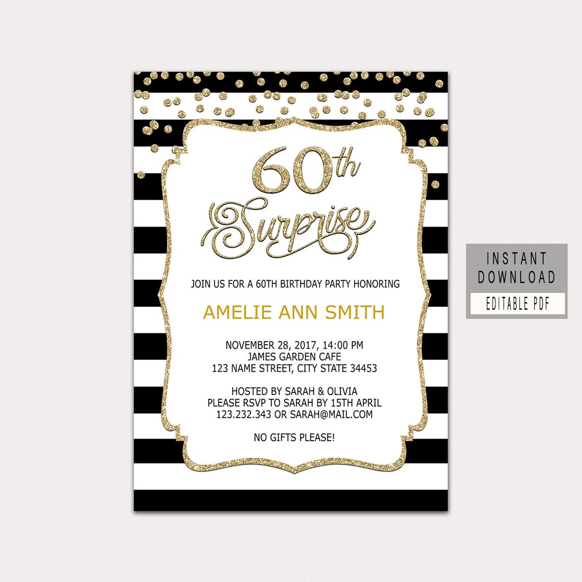 60th surprise birthday invitations woman 60th surprise | Etsy