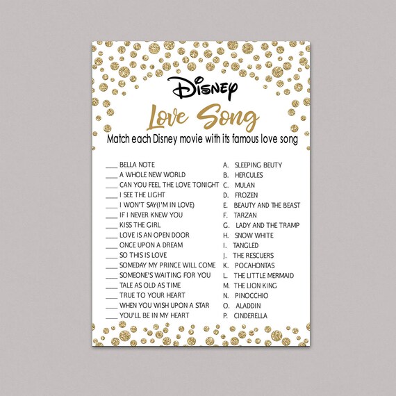 Disney Love Song Game . Printable Instant Download . Gold | Etsy