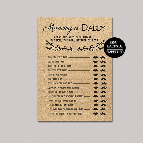 Mommy Or Daddy Baby Shower Game Printable Guessing Game Etsy Mommy Or Daddy Baby Shower Game Printable Guessing Game Etsy