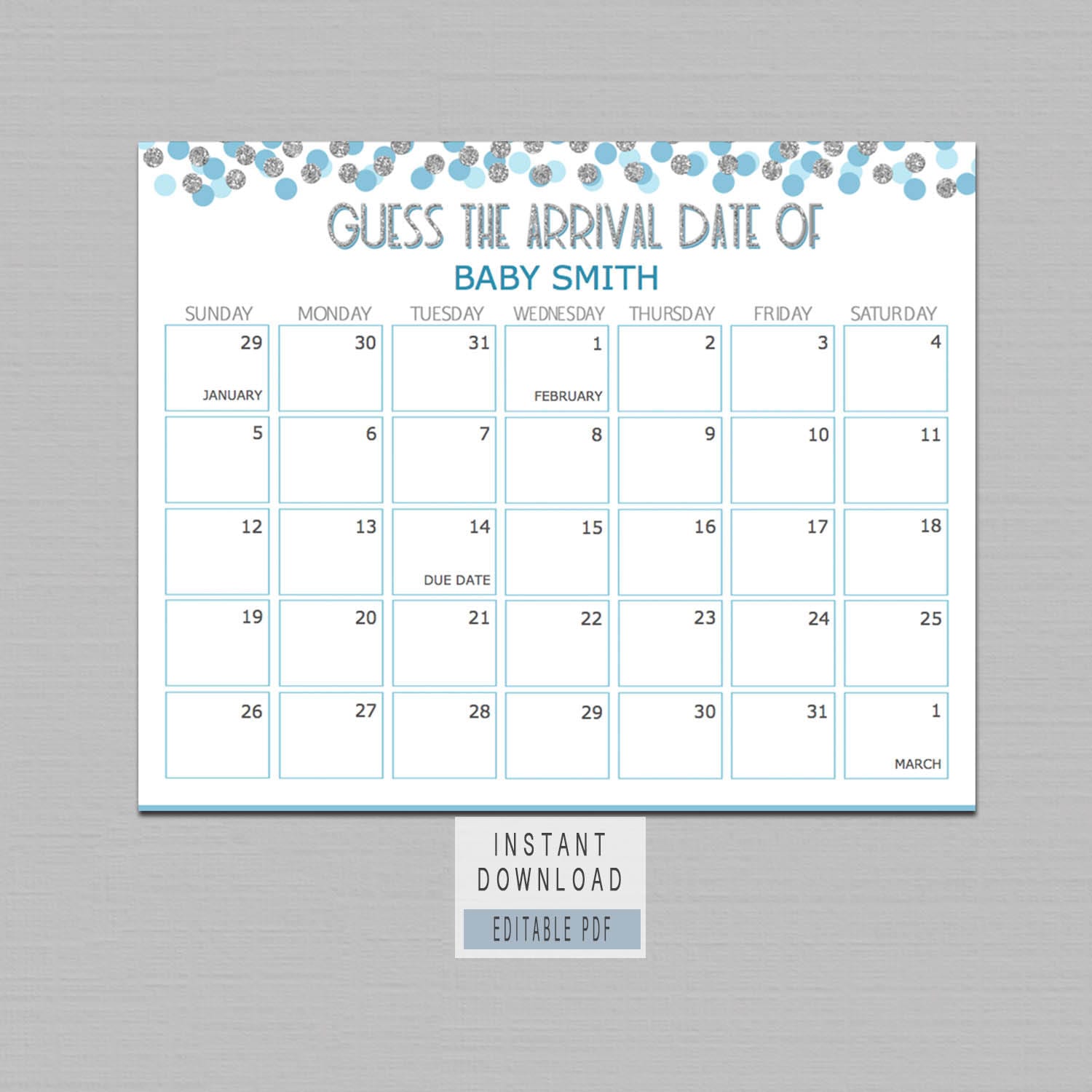 Guess baby birthday calendar guess the due date game Boy Etsy