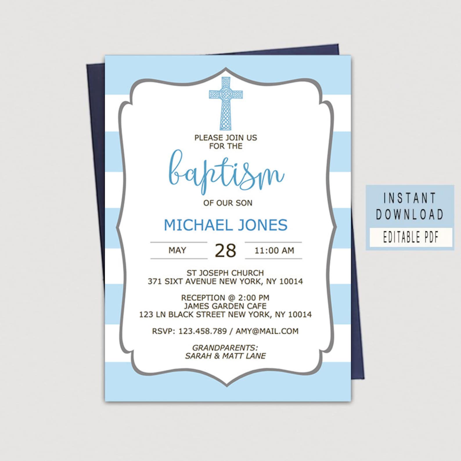 BLUE BAPTISM INVITATION digital download boy baptism Etsy