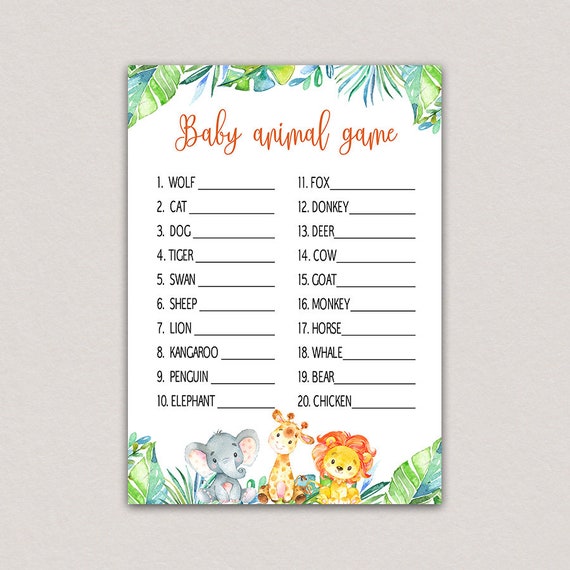 Safari Baby Shower Games Baby Animal Game Guess Baby Animals Etsy