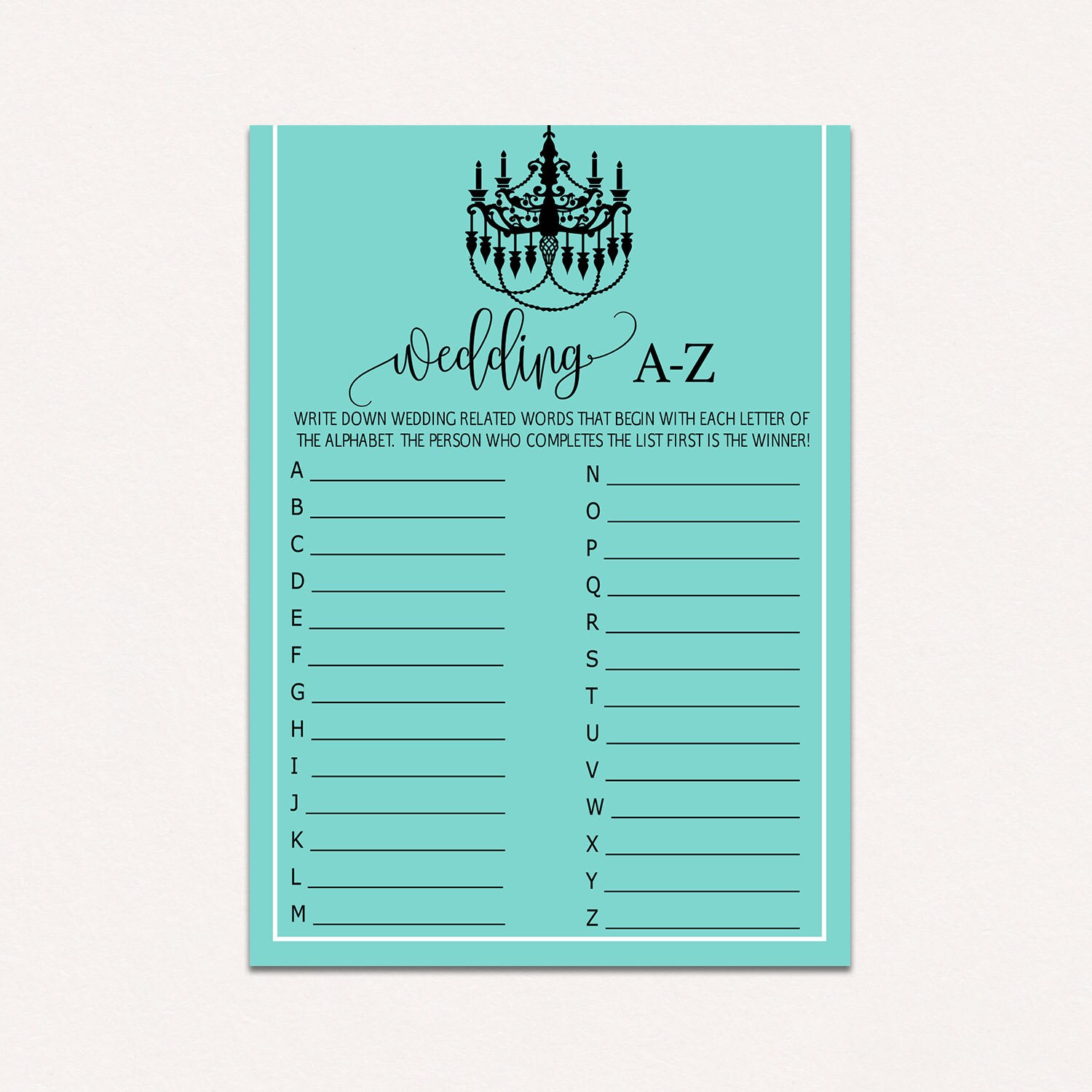 Bridal Alphabet Game Wedding A To Z Wedding Alphabet Game | Etsy