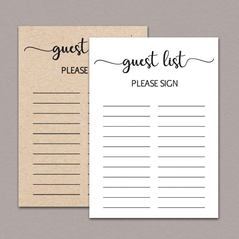 Guest List Template Bridal Shower Guest List Pdf Baby Shower Etsy
