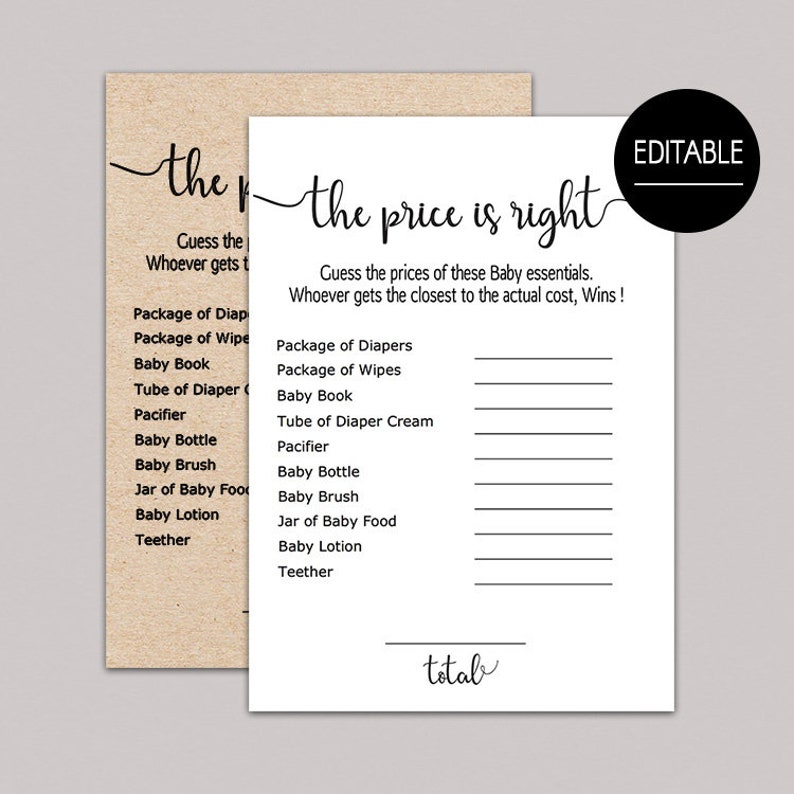 Price Is Right Baby Shower Game Editable The Price Is Right Etsy