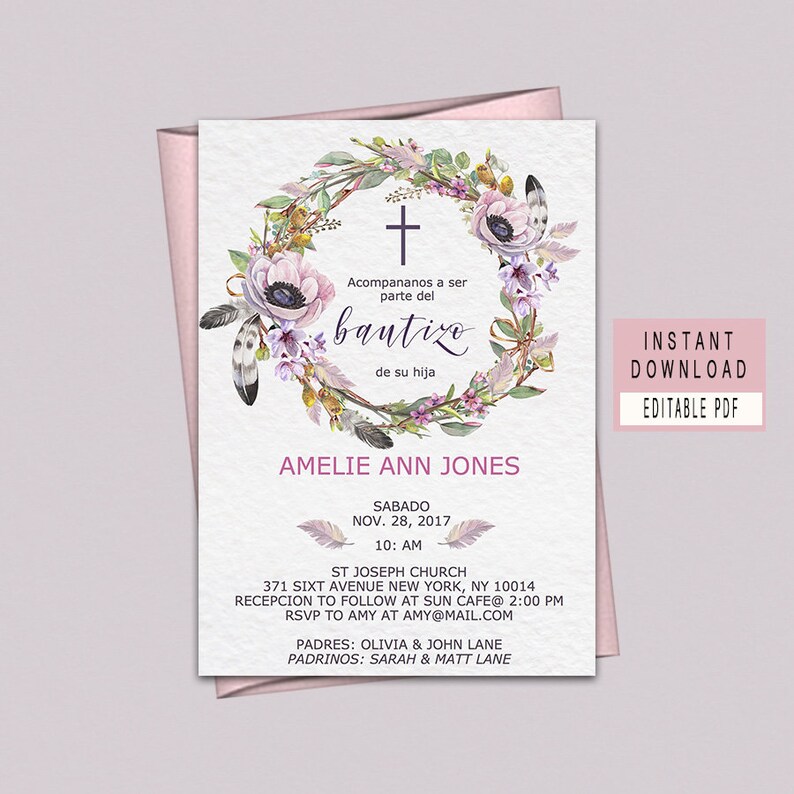 Baptism invitations in spanish for girl spanish baptism Etsy