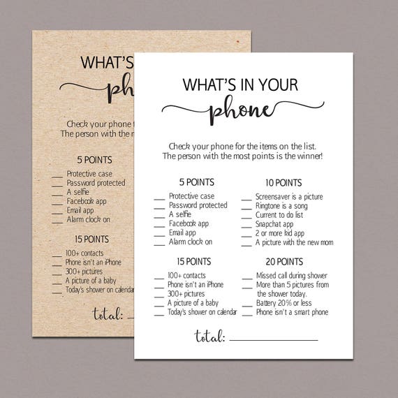 Whats in your phone baby shower game whats in your phone ...