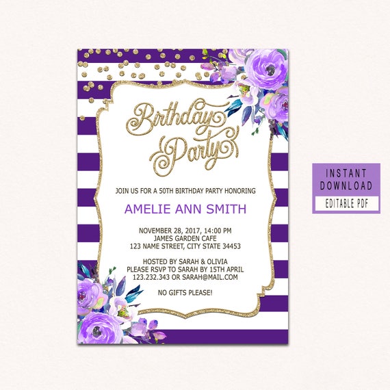 Purple Birthday Invitations 2