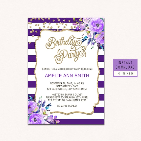 Purple Birthday Invitations 2