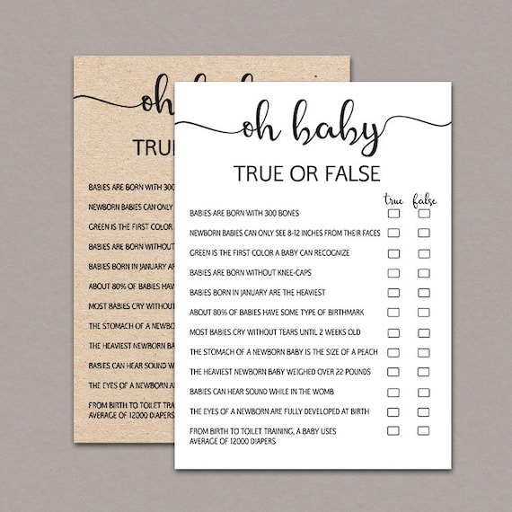 True or False Baby Shower Games Oh Baby True or False Game Etsy