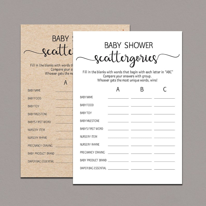 Baby Scattergories Game Baby Shower Guessing Game Rustic Etsy Baby Scattergories Game Baby Shower Guessing Game Rustic Etsy