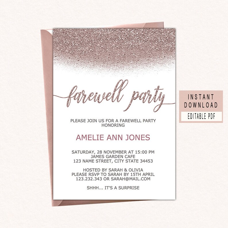 Farewell Party Invitation Download Rose Gold Farewell Etsy