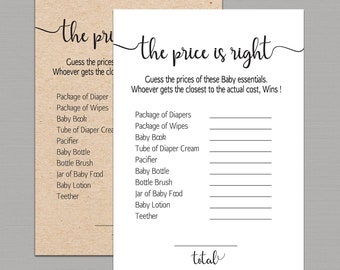 Price is right baby shower game, the price is right baby shower game fun activities kraft rustic sprinkle Games instant download pdf B11