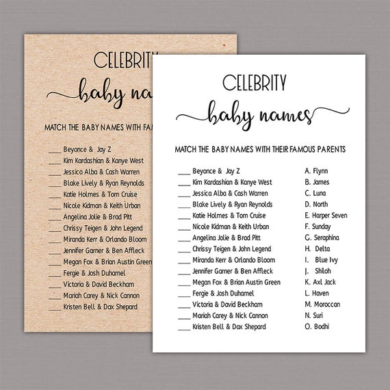 Celebrity Baby Name Game Celebrity Baby Shower Game Baby Etsy