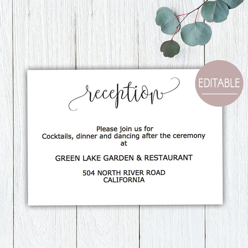 Reception card template reception card wedding wedding Etsy