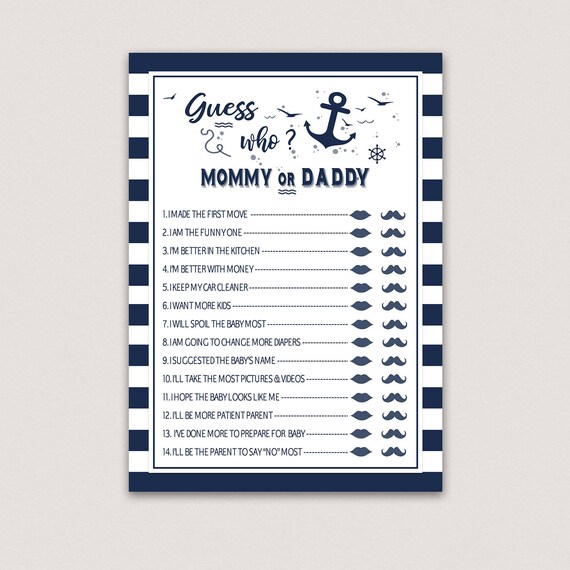 Mommy Or Daddy Baby Shower Game Printable Guessing Game Etsy Mommy Or Daddy Baby Shower Game Printable Guessing Game Etsy